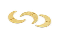 Gold Moon Charm, 6 Textured Gold Plated Brass Crescent Moon Charms With 2 Holes, Findings, Connectors (21x6x1mm) D1386 Q1027