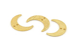 Gold Moon Charm, 6 Textured Gold Plated Brass Crescent Moon Charms With 2 Holes, Findings, Connectors (21x6x1mm) D1386 Q1027