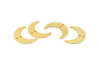 Gold Moon Charm, 6 Textured Gold Plated Brass Crescent Moon Charms With 2 Holes, Findings, Connectors (21x6x1mm) D1386 Q1027