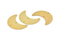 Gold Moon Charm, 4 Textured Gold Plated Brass Crescent Moon Charms With 2 Holes, Findings, Connectors (28x12x0.80mm) D1388 Q0843