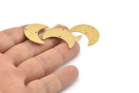 Gold Moon Charm, 4 Textured Gold Plated Brass Crescent Moon Charms With 2 Holes, Findings, Connectors (28x12x0.80mm) D1388 Q0843