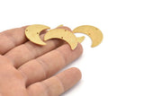 Gold Moon Charm, 4 Textured Gold Plated Brass Crescent Moon Charms With 2 Holes, Findings, Connectors (28x12x0.80mm) D1388 Q0843