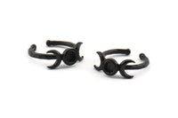 Black Ring Settings, 3 Oxidized Black Brass Moon And Planet Ring With 1 Stone Setting - Pad Size 6mm N1160 S606