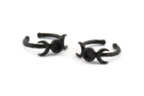 Black Ring Settings, 3 Oxidized Black Brass Moon And Planet Ring With 1 Stone Setting - Pad Size 6mm N1160 S606