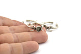 Silver Ring Settings, 3 Antique Silver Plated Brass Moon And Planet Ring With 1 Stone Setting - Pad Size 6mm N1160 H1197