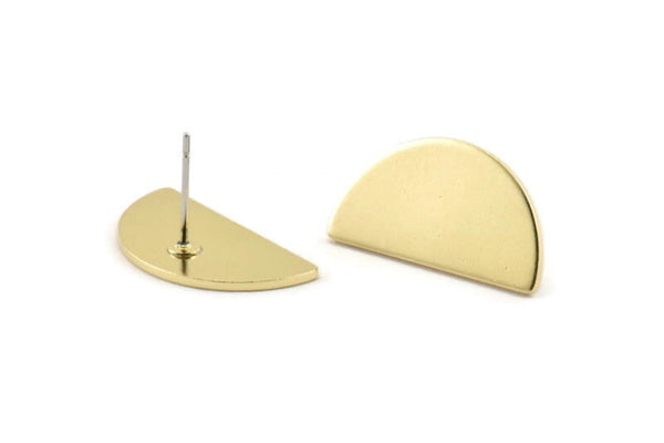 Semi Circle Earring, 8 Raw Brass Half Moon Stud Earrings (22x12x1mm) D1091 A1444