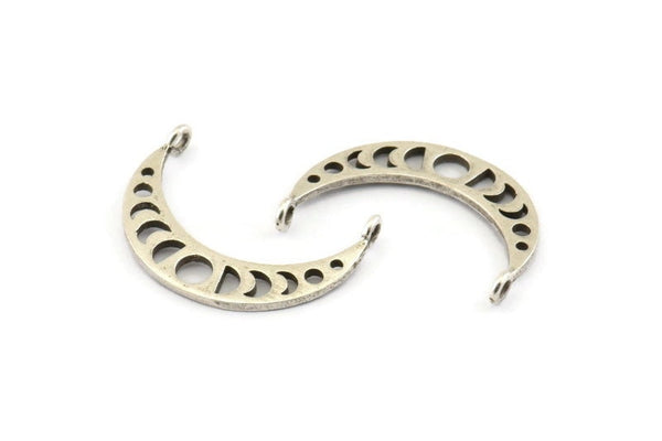 Moon Phases Pendant, 6 Antique Silver Plated Brass Crescent Pendants With 2 Loops, Earring Findings (25x6x1mm) N0992 H0247