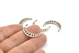 Moon Phases Pendant, 6 Antique Silver Plated Brass Crescent Pendants With 2 Loops, Earring Findings (25x6x1mm) N0992 H0247