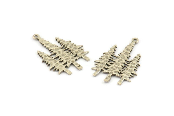 Silver Tree Charm, 4 Antique Silver Plated Brass Tree Charms With 1 Loop, Pendant, Findings (30x21x1mm) N1090 H1574