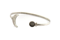 Silver Moon Cuff, Antique Silver Plated Brass Moon And Planet Cuff Stone Setting With 1 Pad -  Pad Size 8mm N0981 H0625