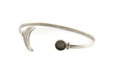 Silver Moon Cuff, Antique Silver Plated Brass Moon And Planet Cuff Stone Setting With 1 Pad -  Pad Size 8mm N0981 H0625