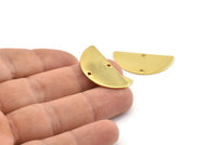 Semi Circle Pendant, 2 Gold Plated Brass Semi Circle Blanks With 2 Holes (30x15x0.80mm) D0388
