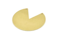 Brass Circle Charm, 4 Raw Brass Pizza Slice Pendants With 2 Holes, Findings (37x34x0.80mm) M211