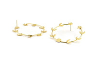 Gold Moon Earring, 2 Gold Plated Brass Moon Phases Stud Earrings (51x1.2mm) D1597