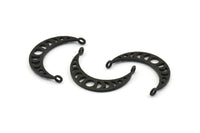 Moon Phases Pendant, 6 Oxidized Black Brass Crescent Pendants With 2 Loops, Earring Findings (25x6x1mm) N0992 S909