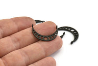 Moon Phases Pendant, 6 Oxidized Black Brass Crescent Pendants With 2 Loops, Earring Findings (25x6x1mm) N0992 S909