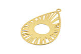 Gold Drop Charm, 4 Gold Plated Brass Sun Charms With 1 Loop, Findings (47x30x0.30mm) D1686