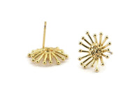Gold Flower Earring, 4 Gold Plated Brass Taraxacum Stud Earrings (14mm) N1182 Q1101