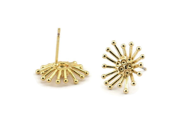 Gold Flower Earring, 4 Gold Plated Brass Taraxacum Stud Earrings (14mm) N1182 Q1101