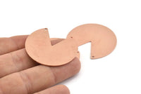 Copper Circle Charm, 4 Raw Copper Pizza Slice Charms With 2 Holes, Pendants, Findings (37x34x0.80mm) M257