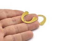 U Shape Charm, 12 Raw Brass U Shape Pendants With 3 Holes, Connectors, Findings (26x24x0.80mm) A1474
