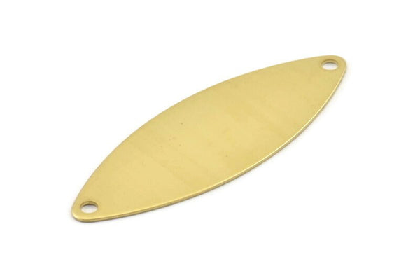 Brass Marquise Charm, 6 Raw Brass Marquise Charms With 2 Holes, Blanks, Findings (62x22x0.60mm) D1638