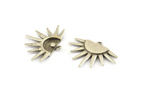 Silver Sun Charm, 2 Antique Silver Plated Brass Sunshine Charms With 1 Loop, Pendants, Earrings (29x22x1.5mm) N1050