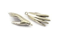 Silver Hand Charm, Antique Silver Plated Brass Hand Charms With 1 Loop, Pendants, Earrings, Findings (37x15mm) N1055 H1164
