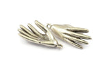 Silver Hand Charm, Antique Silver Plated Brass Hand Charms With 1 Loop, Pendants, Earrings, Findings (37x15mm) N1055 H1164
