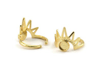 Gold Ring Setting, Gold Plated Brass King Crown Adjustable Rings With 1 Stone Settings - Pad Size 6mm N1278 Q1106