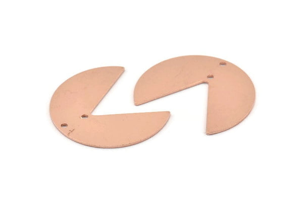 Copper Circle Charm, 6 Raw Copper Pizza Slice Charms With 2 Holes, Blanks (30x26x0.80mm) M290