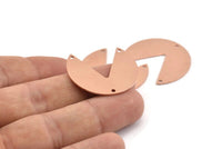 Bakır Daire Charm, 3 Delikli 6 Ham Bakır Pizza Dilimi Charm, Boşluklar (30x26x0,80 mm) M292