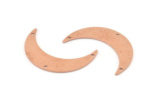 Copper Moon Charm, 10 Raw Copper Crescent Moon Charms With 3 Holes, Stamping Blanks (35x9x0.80mm) M305