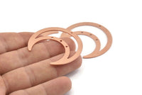 Copper Moon Charm, 6 Raw Copper Crescent Moon Charms With 4 Holes, Connectors (42x16x0.80mm) M303