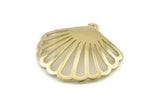 Brass Shell Charm, 2 Raw Brass Sea Shell Pendants With 1 Loop (31x32x1mm) N1293