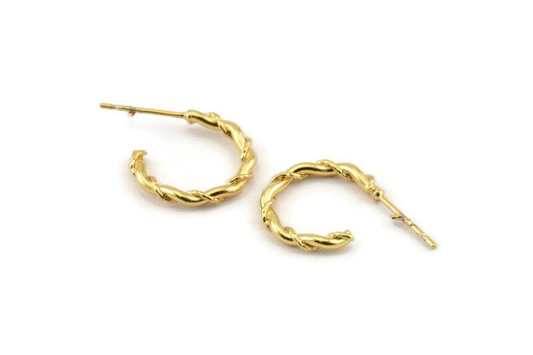 Gold Earring Wires, 2 Gold Plated Brass Earring Studs (16x2mm) N1253 H1137