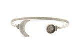 Silver Moon Cuff,  Antique Silver Plated Brass Moon And Planet Cuff Stone Setting With 1 Pad -  Pad Size 10mm N0982 H1023