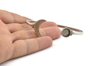 Silver Moon Cuff,  Antique Silver Plated Brass Moon And Planet Cuff Stone Setting With 1 Pad -  Pad Size 10mm N0982 H1023