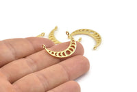 Moon Phases Pendant, 4 Gold Plated Brass Crescent Pendants With 2 Loops, Earring Findings (25x6x1mm) N0992 Q0850
