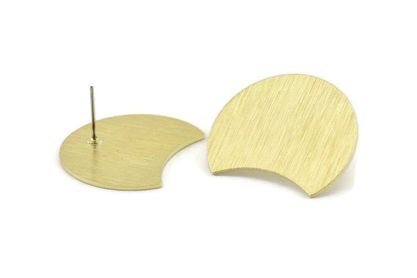 Brass Moon Earring, 4 Textured Raw Brass Moon Stud Earrings (28x21x0.80mm) M062 A1506