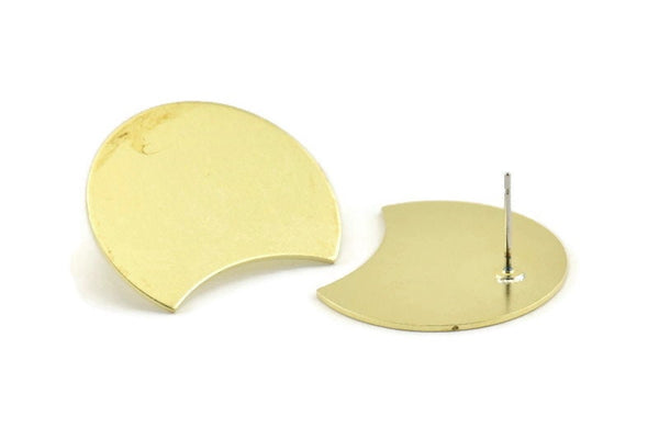 Brass Moon Earring, 4 Raw Brass Moon Stud Earrings (28x21x0.80mm) M049 A1508