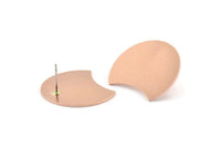Copper Moon Earring, 4 Raw Copper Moon Stud Earrings (28x21x0.80mm) M018 A1509