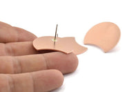 Copper Moon Earring, 4 Raw Copper Moon Stud Earrings (28x21x0.80mm) M018 A1509