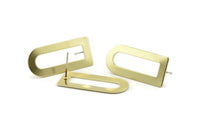 D Shape Earring, 8 Raw Brass D Shape Stud Earrings (30x13x0.80mm) M070 A1510