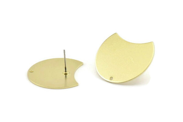 Brass Moon Earring, 4 Raw Brass Moon Stud Earrings With 1 Hole (28x21x0.80mm) M055 A1512