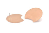 Copper Moon Earring, 4 Raw Copper Moon Stud Earrings (35x28x0.80mm) M032 A1514