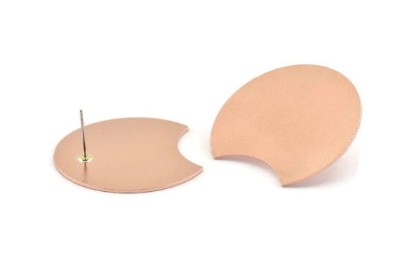 Copper Moon Earring, 4 Raw Copper Moon Stud Earrings (35x28x0.80mm) M032 A1514