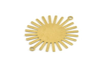 Brass Sun Charm, 12 Raw Brass Sunshine Pendants With 2 Loops, Connectors, Findings (36x30x0.50mm) A1518