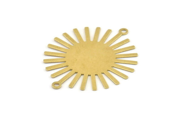 Brass Sun Charm, 12 Raw Brass Sunshine Pendants With 2 Loops, Connectors, Findings (36x30x0.50mm) A1518