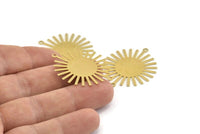 Brass Sun Charm, 12 Raw Brass Sunshine Pendants With 2 Loops, Connectors, Findings (36x30x0.50mm) A1518